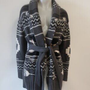 Womens Autumn Cashmere Charcoal Gray White (Item-907) Cashmere Merino Cardigan M